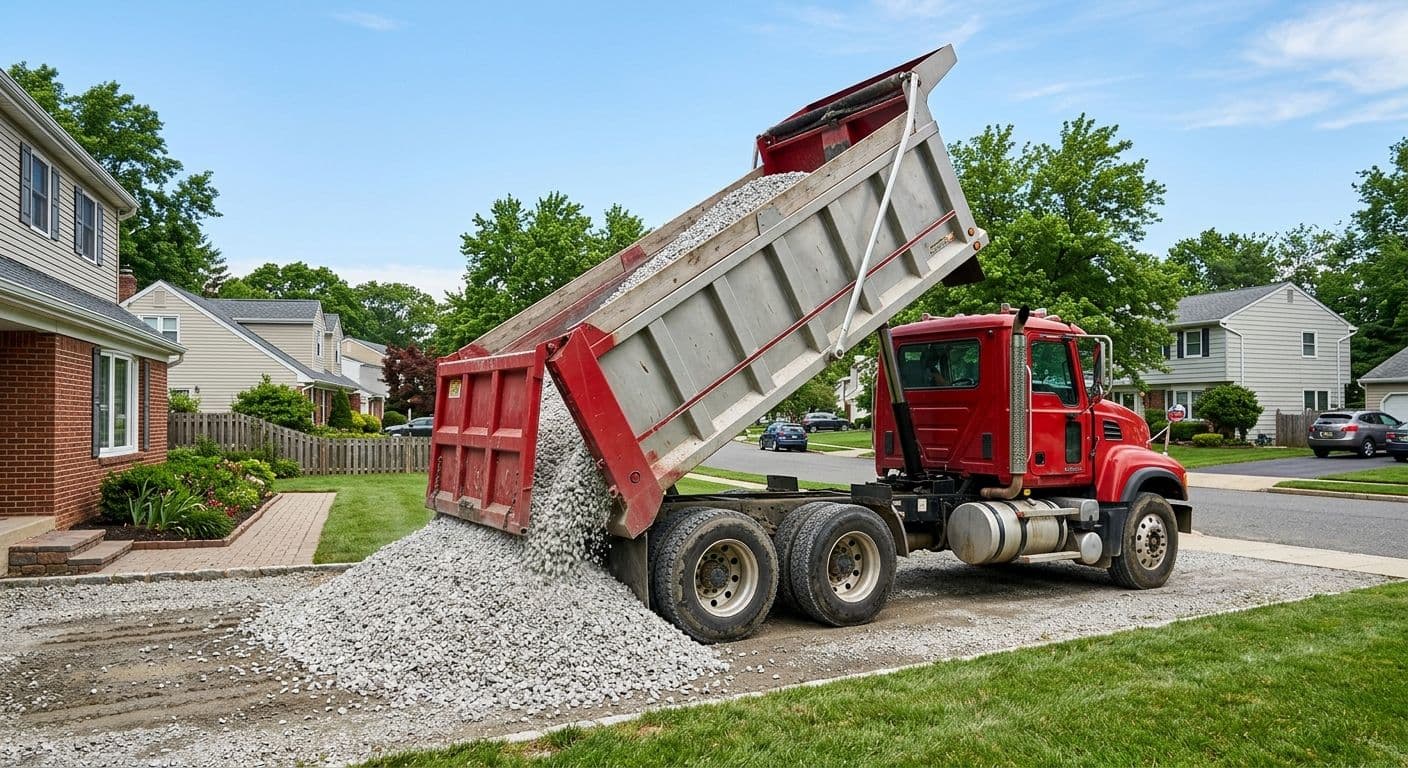 Dump truck delivering gravel